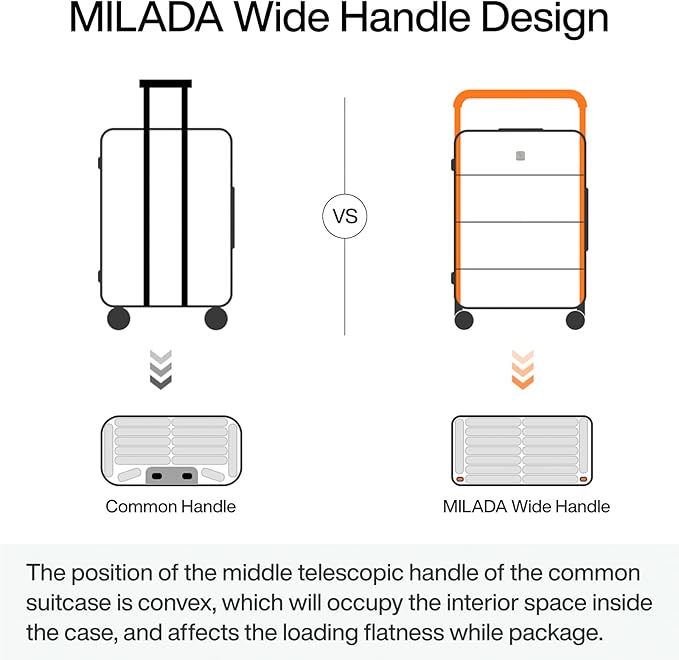 MILADA Wide Handle Luggage with Front Pocket Hardshell Aluminium Check In Suitcase with Wheels Medium 24 Inch Front Opening Checked Luggage with Spinner Wheels TSA Lock Airline Approved Luggage, Black