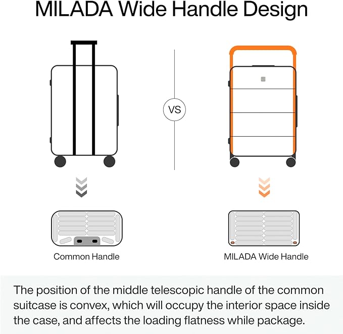 MILADA Wide Handle Luggage with Front Pocket Hardshell Aluminium Check In Suitcase with Wheels Medium 24 Inch Front Opening Checked Luggage with Spinner Wheels TSA Approved Luggage, Blackish Green