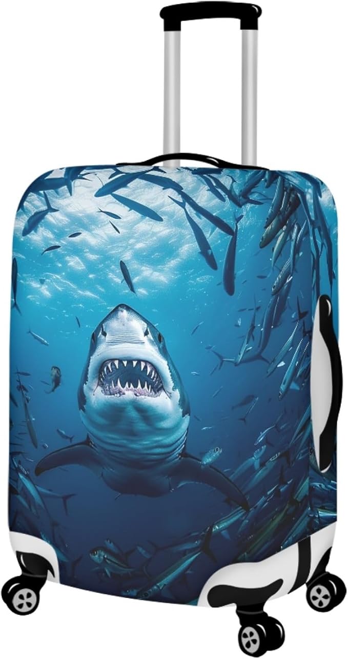 Seadworld Shark Luggage Cover 26-29 Inch High Elastic Thickened Travel Suitcase Covers Blue
