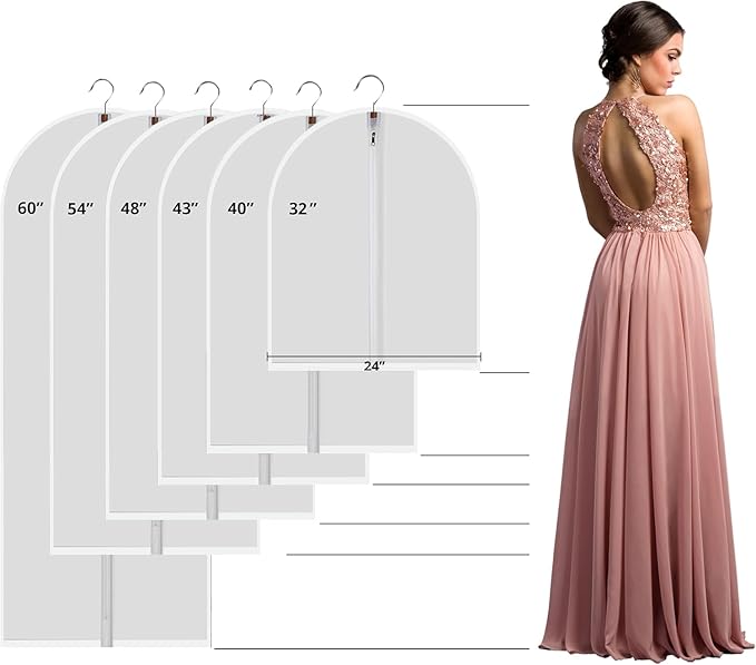 Garment Bags for Hanging Clothes, Clear Plastic Closet Storage Covers with Cedar Balls, 24" x 40", 6 Pack
