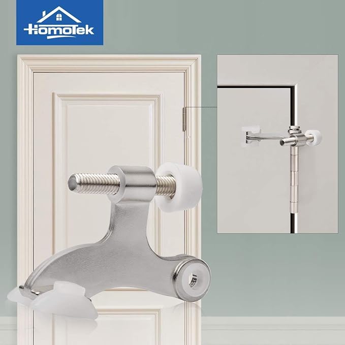 HOMOTEK 12 Pack Hinge Pin Satin Nickel Door Stopper,Adjustable Deluxe Heavy Duty Door Stopper 2-1/2"x1-3/4,with White Rubber Bumper Tips…