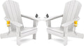 SERWALL Adirondack Chair with Cup Holders - Composite Adirondack Chairs Set of 2 HDPE Outdoor Chairs All Weather Use- White