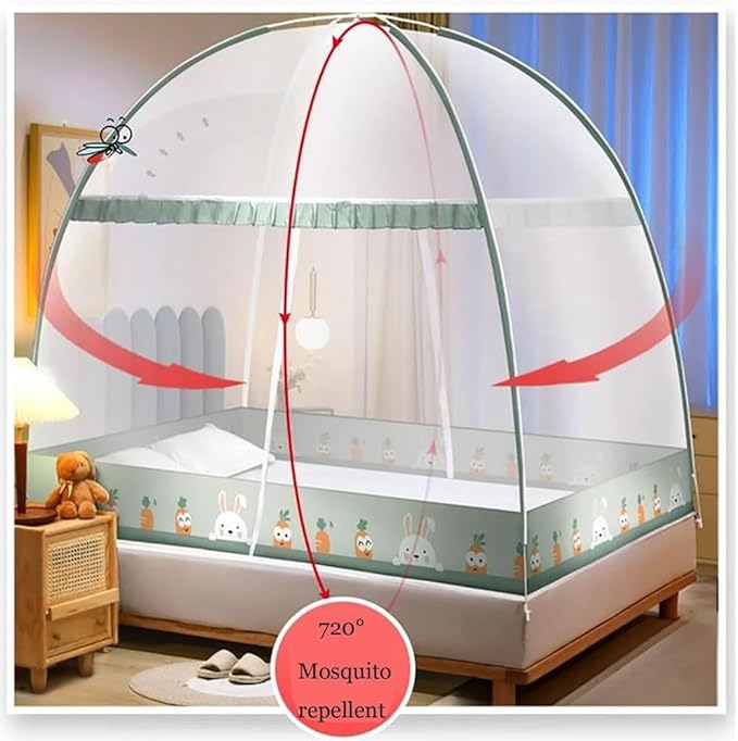 Pop-Up Mosquito Net Tent for Beds Portable Folding Canopy with Net Bottom, Fits Twin to King Size 79x71x59inch, Easy Install Wash for Baby Adults, Indoor Outdoor Use (Pink Rabbit- King Bed)