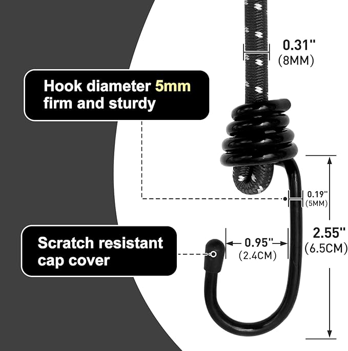 Bungee Cord Luggage Cord Resilience 24 Inch 4 Pieces for SecuringTents, Tarps, Luggage ，Truck, ATV Off-Road Motorcycle Bicycle Riding,Multi-Scenario Applicable (Black)