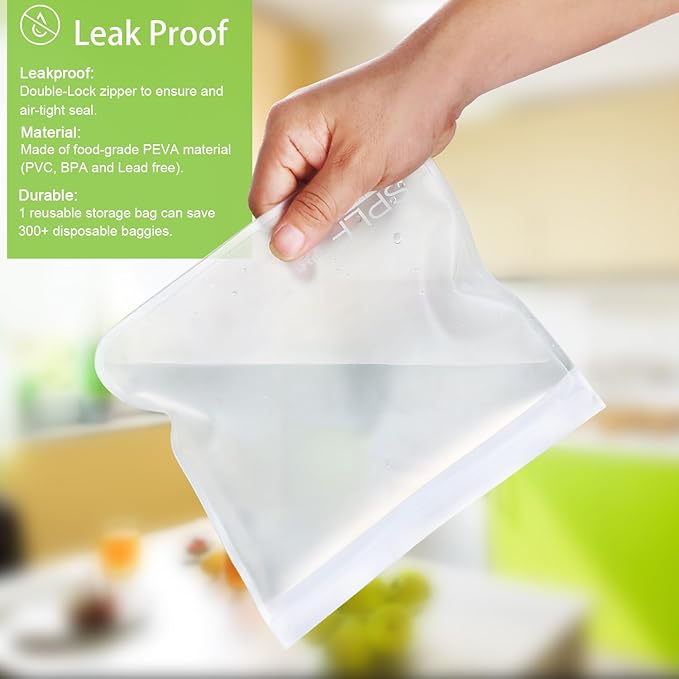 SPLF 12 Pack Dishwasher Safe Reusable Food Storage Bags (5 Sandwich 5 Snack 2 Gallon), BPA Free Freezer Bags Leakproof Silicone and Plastic Free Lunch Bags Fridge Organization