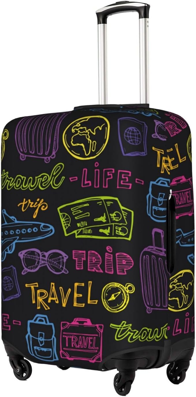 Trip Colored Graffiti Travel-Life Style Luggage Cover Washable Suitcase Protector, Luggage Tag Travel Birthday Gifts For Men Women(S 18-21 Inch Luggage)