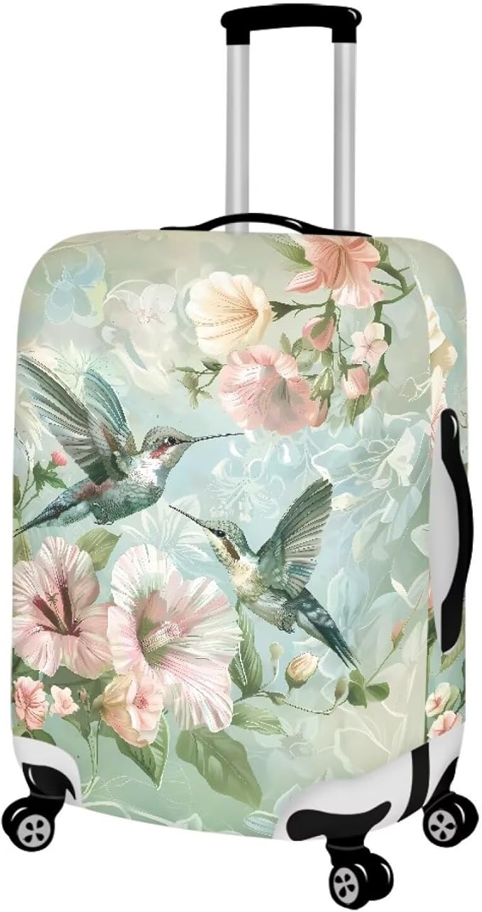 Hummingbird Luggage Cover for Women Travel Luggage Covers for Suitcase Elastic Spandex Suitcase Covers Protector with Zipper Flower Suitcase Covers for Luggage Fit 26-29 Inch