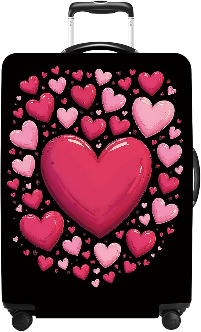 Luggage Cover Washable Suitcase Protector Anti-Scratch,Stretchable Fit for 20-34Inch Luggage Durable Travel Bag Cover with Zipper Closure (Heart, S(fits 20-22inch suitcase))