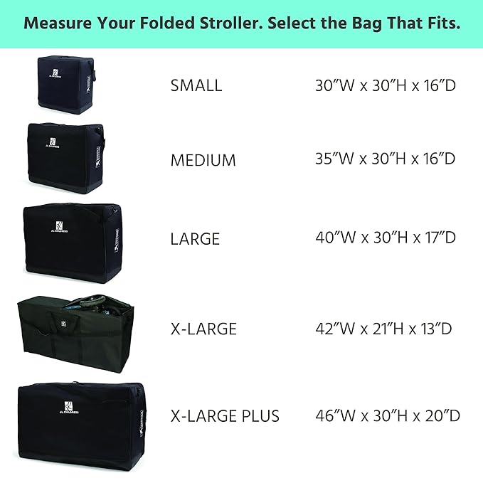 J.L. Childress Universal Stroller Travel Bag for Airplane - Fits Most Baby Strollers, Flying Essentials, Airport Accessories for Gate or Luggage Check, AirTag Compatible - X-Large PLUS, Padded