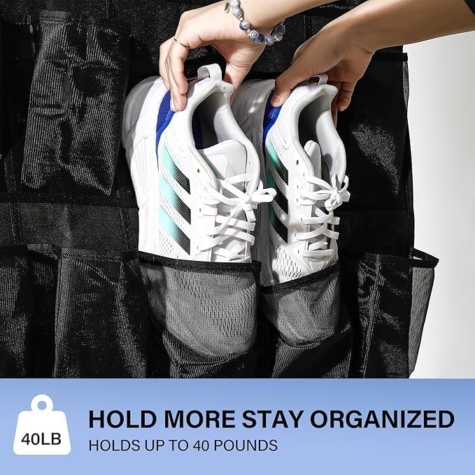 40 Mesh Pocket Over the Door Shoe Organizer,Hanging Shoe Rack for Closet Storage Holder for Dorm Room College Classroom Storag(White)