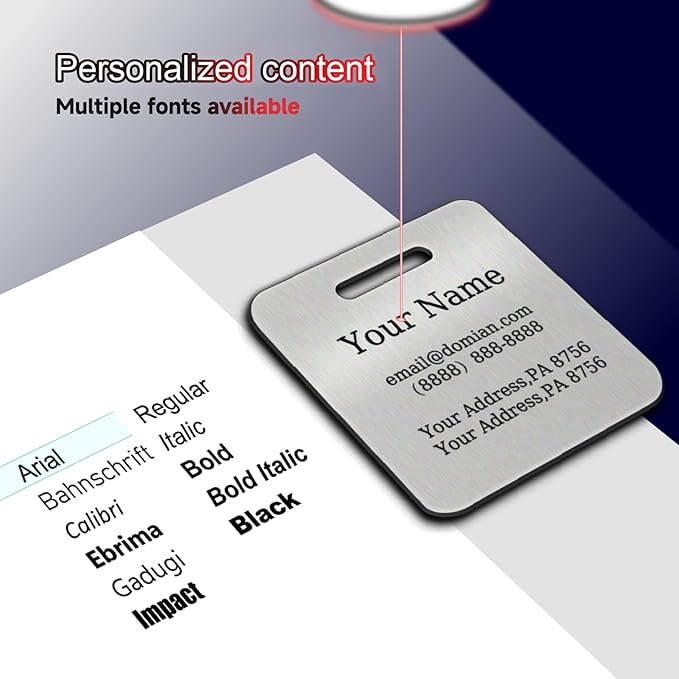 （2-Pack） Stainless Steel Custom Luggage Tags - Laser Engraved Personalized Travel Tags - Custom Name Identification Tags: for Suitcases, Backpacks, Bags and More (Blue)