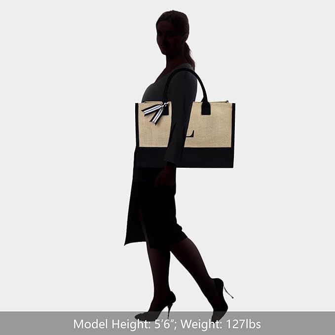 TOPDesign Initial Jute/Canvas Tote Bag, Personalized Present Bag, Suitable for Wedding, Birthday, Beach, Holiday, is a Great Gift for Women, Mom, Teachers, Friends, Bridesmaids (Letter L)