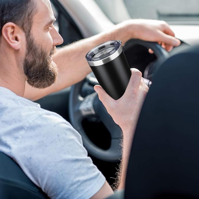 20oz Tumbler Bulk Stainless Steel Vacuum Insulated Tumblers with Lid Double Wall Travel Mug Durable Powder Coated Coffee Cup, Suitable for Ice Drinks and Hot Beverage (Black 1pack)