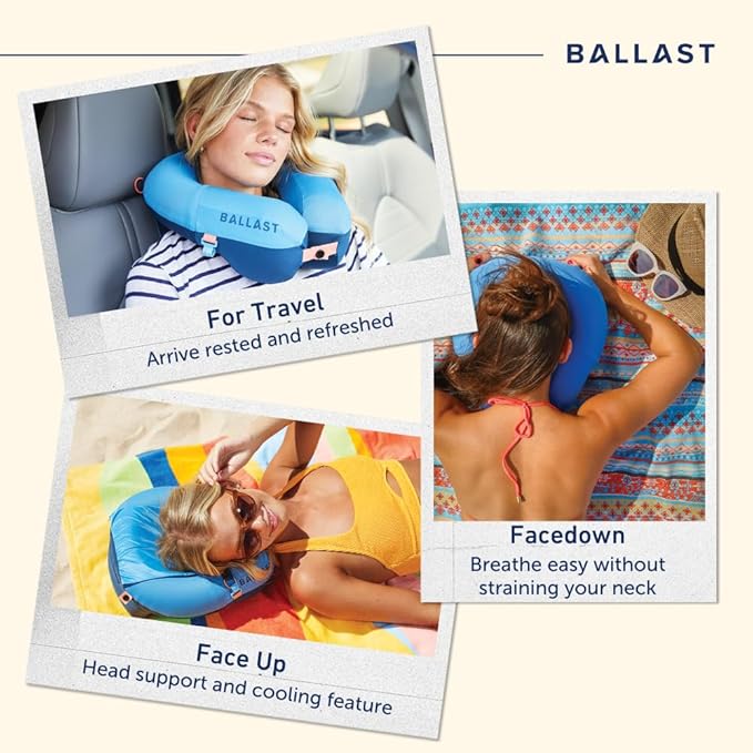 Ballast Travel Pillow PRO – Neck Pillow for Airplane, Compact Travel Pillow for Beach & Traveling, Enjoy Relaxation Wherever You Go (Ocean Blue)