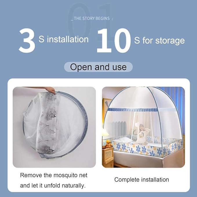 Pop-Up Mosquito Net Tent for Beds Portable Folding Canopy with Net Bottom, Fits Twin to King Size 79x71x59inch, Easy Install Wash for Baby Adults, Indoor Outdoor Use (Pink Rabbit- King Bed)