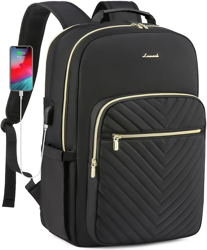 LOVEVOOK Large Travel Backpack Women with 17.3-inch Laptop Compartment, Work Business Computer Carry On Backpack Purse, Hiking Backpack Waterproof Outdoor Sports Rucksack Bag, Black
