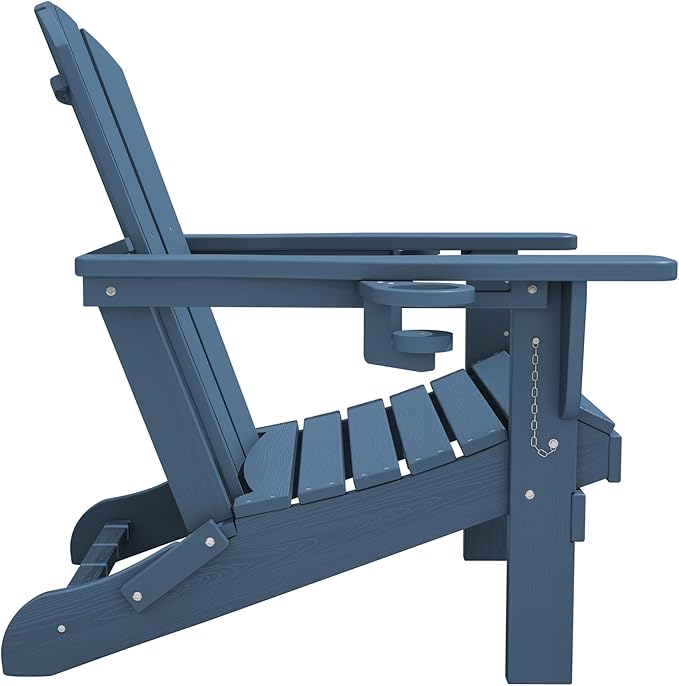 SERWALL Folding Adirondack Chair, HDPE Adirondack Chairs Set of 6, Plastic Outdoor Chairs- Looks Exactly Like Real Wood- Navy