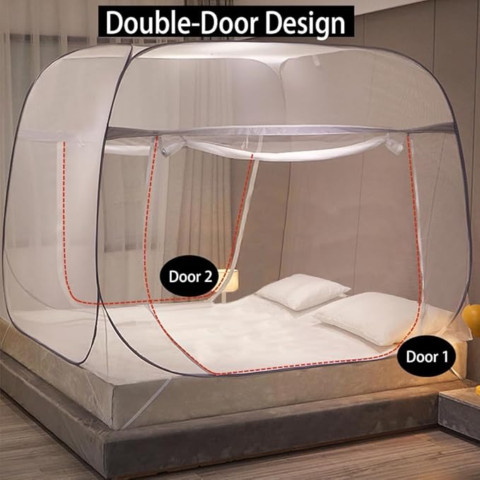 Pop-Up Mosquito Net Tent for Beds Portable Folding Canopy with Net Bottom, Fits Twin to King Size 79x71x59inch, Easy Install Wash for Baby Adults, Indoor Outdoor Use (Blue-King Bed)