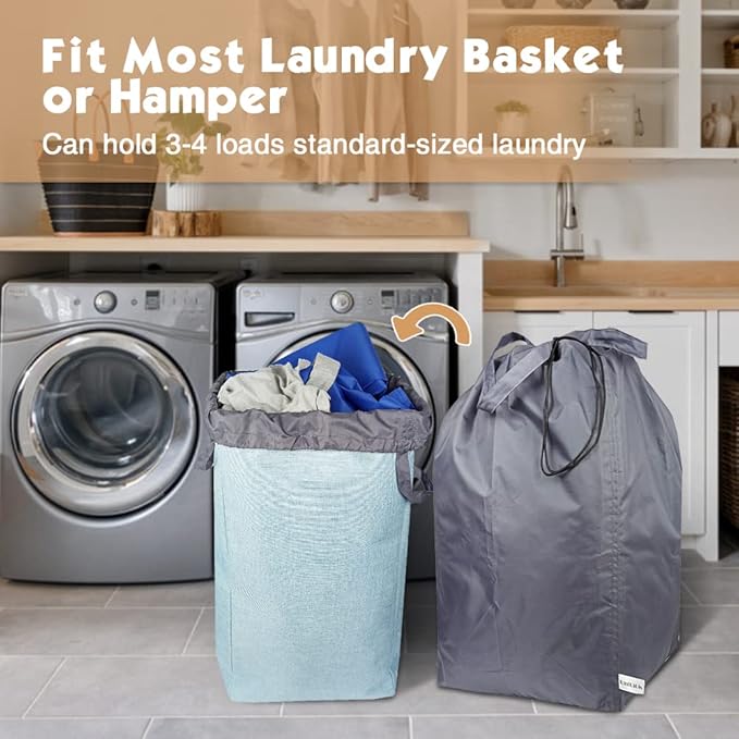 Tear Proof Nylon Laundry Bag with Handles,Hamper Liner with Drawstring Closure for Travel,Dirty Clothes Bag Fit Most Laundry Hamper and Sorter,27.5x34.5 inches Blue Aqua and Grey