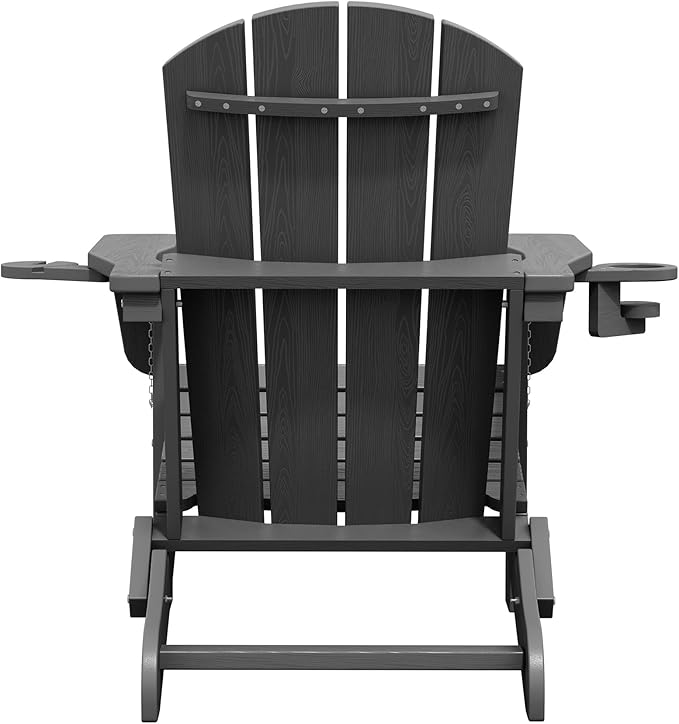 SERWALL Foldable Adirondack Chair Set of 8, Oversized HDPE Adirondack Chair with Wood-Texture-Gray