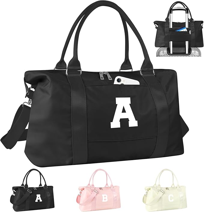 Initial Travel Duffel Bag Sports Gym Bag for Boys Teen Birthday Gifts,Black Personalized Weekender Bag Carry On Tote Bags for Men,Waterproof Overnight Luggage Bag Airplane Travel Essentials(Letter A)