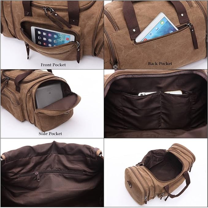 Duffle Bag for Travel, Large Canvas Duffel Bag for Travelling Overnight Weekender Bag Carry On Bag for Men Women Green