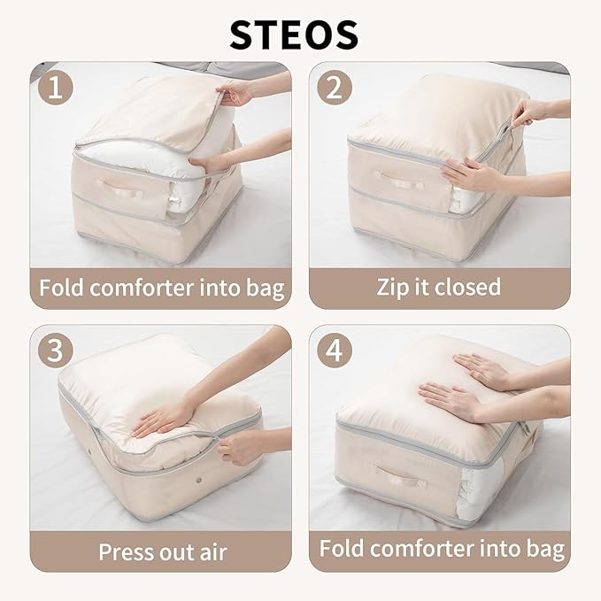Comforter Storage Bag 66 L - 2 Pack Blanket Storage Organizer Compression Bags, Large Capacity Ultra Space Saving Self Organize for Bedding, Pillow, Duvet, Sheet Storage with Zipper Window
