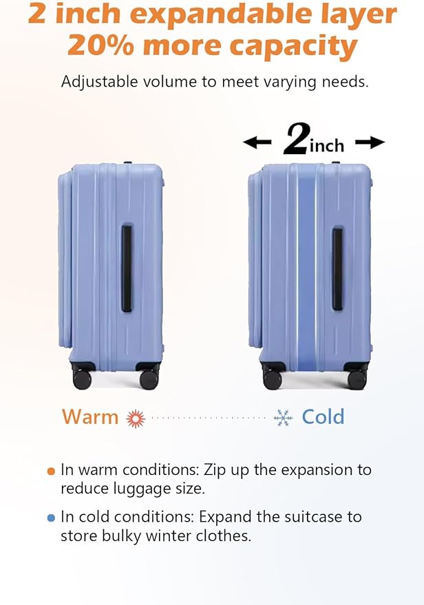 HotWay 20 Inch Expandable Carry On Luggage with Cup Holder, Hardside TSA Approved Luggage with Spinner Wheels, Top Opening Suitcase For Travel, Black