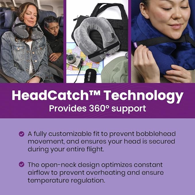 Cabeau Inflatable Travel Pillow – Air TNE – Adjustable, Lightweight, and Supportive for Sleeping on Airplanes, Trains, and Cars– Customized Fit and Compact Carrying Case (Midnight Black)