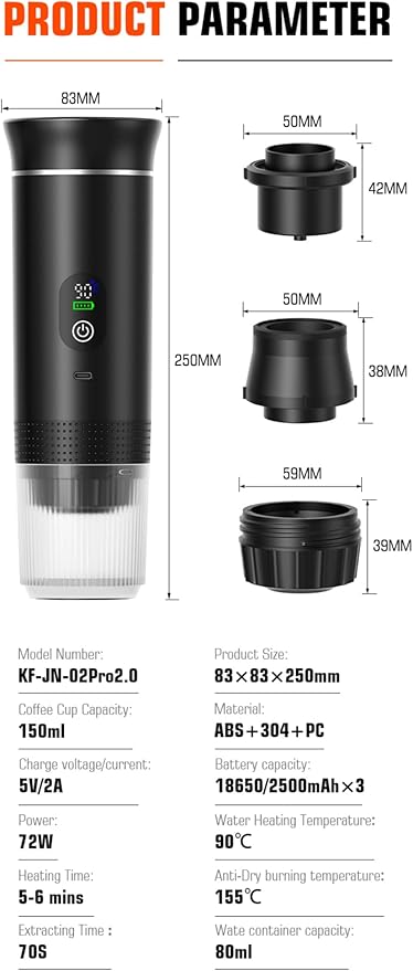 Portable Electric Coffee Maker, Digital Display, Compatible with Coffee Pods,Rechargeable Coffee Machine for Travel, Camping, RV,Home,Office (green)