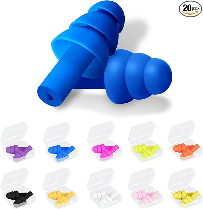 20 Pairs Ear Plugs for Sleeping Noise Cancelling, Reusable Silicone Sound Blocking Earplugs, Waterproof Noise Reduction Ear Plugs for Shooting, Swimming, Concerts, Snoring