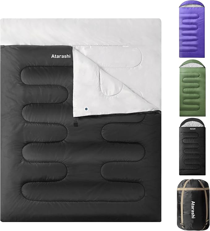 Atarashi Camping Sleeping Bag- 4 Seasons for Adults, Light, Warm, Extra-Large with Compression Sack- Great for Hiking, Backpacking & Outdoor Adventures