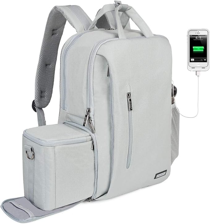 CADeN Camera Backpack w/ 15.6" Laptop Compartment, USB Charge Port, Tripod Holder, Rain Cover Compatible for Sony Canon Nikon