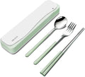 DEVICO Travel Utensils, 18/8 Stainless Steel 4pcs Cutlery Set Portable Camp Reusable Flatware Silverware, Include Fork Spoon Chopsticks with Case (Green)