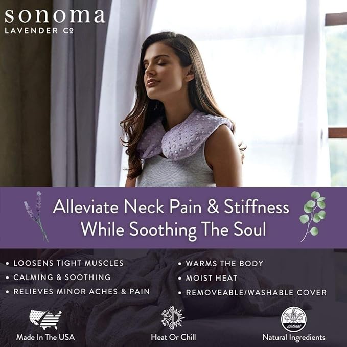 Sonoma Lavender Luxury Lavender Heatable/Chillable Neck Pillow, Microwaveable for Neck and Shoulders with Removable Washable Covers, Great for Relaxation and Pain Relief (Lilac Dot)