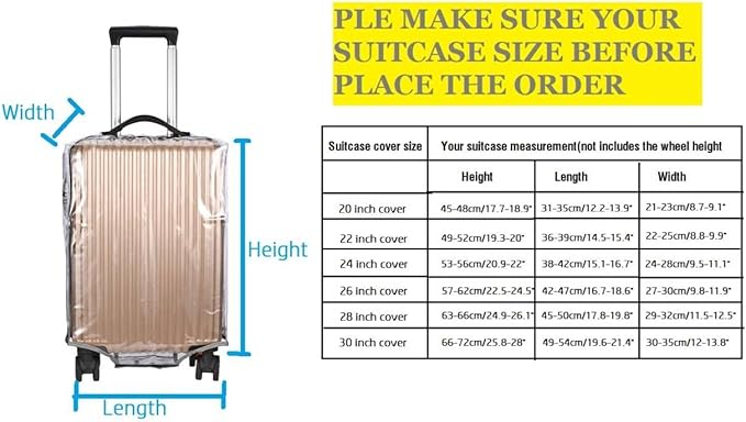 FABWAY Clear PVC Suitcase Cover - Thicken Wheeled Cover, Transparent, Waterproof & Dustproof - 28"