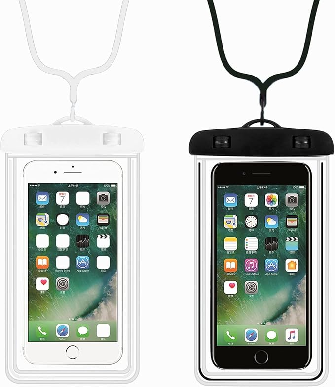 2-Pack Waterproof Phone Pouch，Waterproof Phone Case for iPhone 15 14 13 12 Pro Max XR X SE 2022 8 Samsung S24 S23 S22(Black+White)