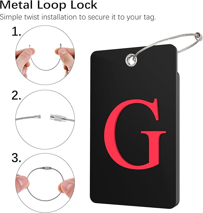 Gostwo 2 Pack Luggage Tags for Suitcases, 26 Initial Letter Travel Luggage Baggage Identification Labels ID Tag Fully Bendable Tags with Stainless Steel Loop (Black) (Letter G)