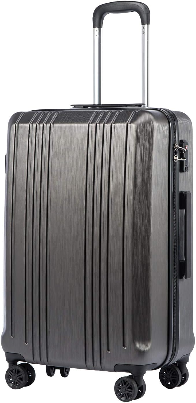 Coolife Luggage Suitcase PC+ABS with TSA Lock Spinner Carry on Hardshell Lightweight 20in 24in 28in (grey, S(20in))