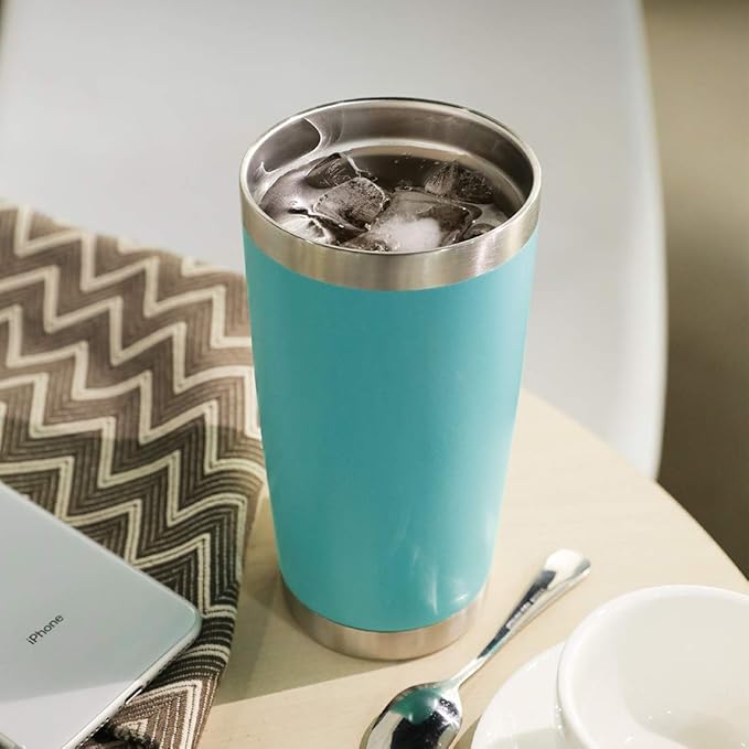 DOMICARE 20oz Stainless Steel Tumbler Bulk with Lid, Double Wall Vacuum Insulated Travel Mug, Powder Coated Coffee Cup. Light Blue, 8 Pack