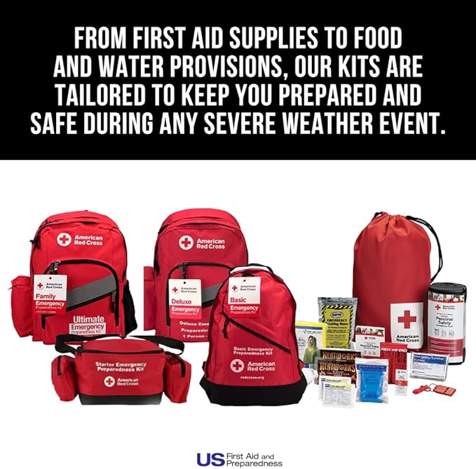 American Red Cross Officially Licensed Product, First Aid Concepts Basic Emergency Preparedness Starter Kit, 12 Hour Survival Supplies for 1 Person, Water, Phone Charger, Blanket, Food