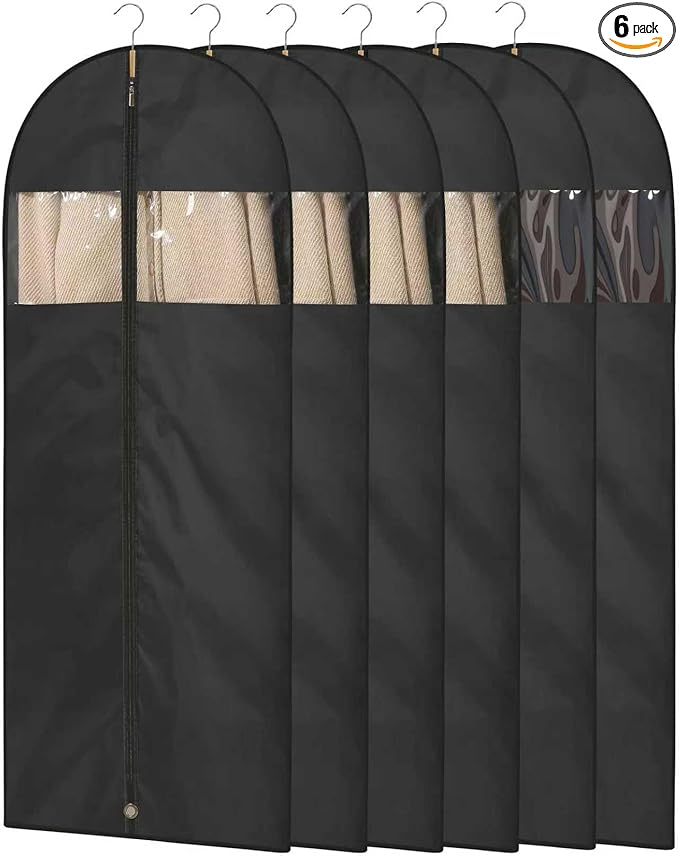 Dress Bags for Gowns, 65" Long Garment Bags for Hanging Clothes, 6-Pack Foldable Dress Cover with Clear Window for Women's Coats, Formal Gowns, and Evening Dresses