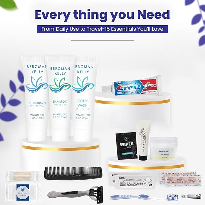 Trektote Bulk Hygiene Kit For Men And Women – (100 Pack) 20 Piece Set Of Travel Size Toiletries, TSA Compliant, Bulk Travel Essentials, Includes Shampoo And Conditioner, Body Wash, Toiletry Bag & More