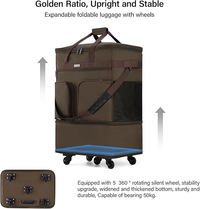 Hanke Expandable Collapsible Luggage with Wheels Suitcase, Rolling Travel Bag, Duffel Garment Tote Bag for Men Women, Lightweight Suitcase, Large Capacity Luggage with Spinner Wheel (Coffee)
