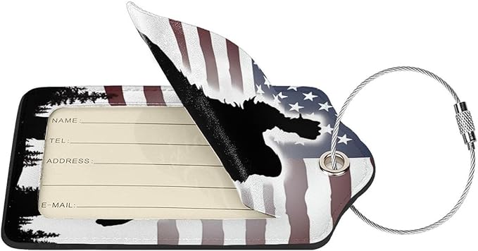 American Flag Leather Luggage Tag with Stainless Steel Ring, Fun Name Id Card Cover Travel Bag Tag Set, Suitable for Travel Bag Luggage Women Men 4 PCS