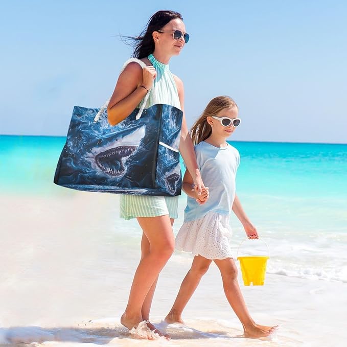 senya Large Beach Bags Totes Canvas Tote Shoulder Bag Soft Wave Water Resistant Bags for Gym Travel Daily Ocean
