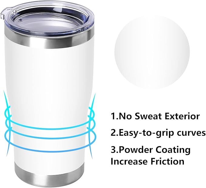 DOMICARE 20oz Tumbler with Lid Stainless Steel Tumblers Bulk, Double Wall Vacuum Insulated Coffee Travel Mug Powder Coated Tumbler, 12 Pack White