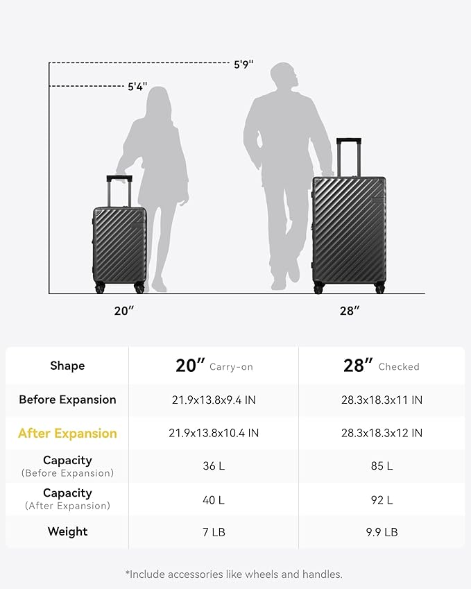 LUGGEX Luggage with Spinner Wheels, Polycarbonate Expandable Hard Shell Suitcase, 2 Piece Set, Blue