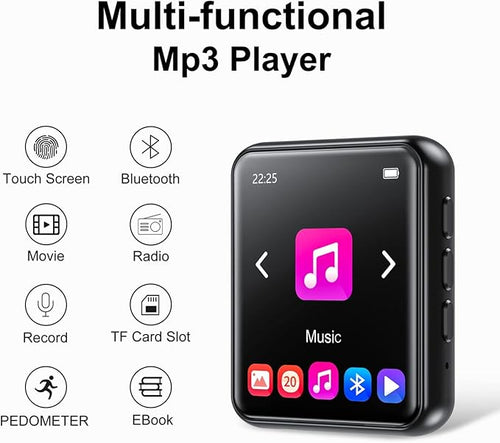 64GB MP3 Player Bluetooth 5.3 Touch Screen Music Player Portable mp3 Player with Speakers high Fidelity Lossless Sound Quality mp3 FM Radio Recording e-Book MP3 Player Support (128GB)