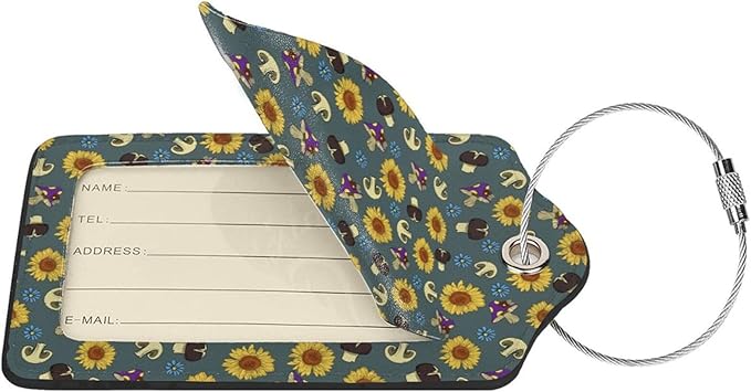 Sewant Mushrooms Leather Luggage Tag with Stainless Steel Ring, Fun Name Id Card Cover Travel Bag Tag Set, Suitable for Travel Bag Luggage Women Men 1 PCS